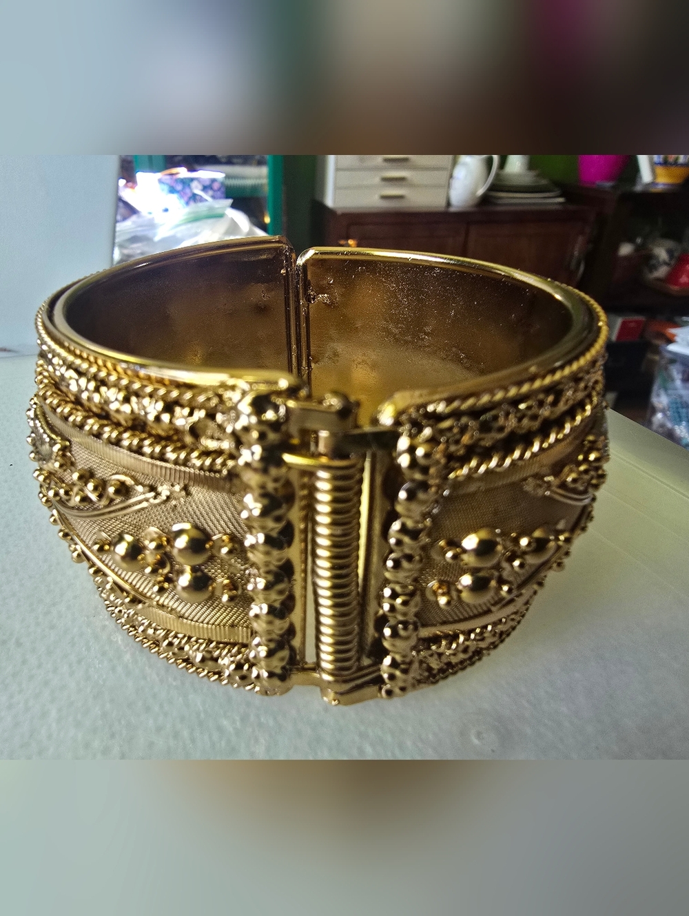 Gold Wide Filigree Cuff Bracelet - Unbranded